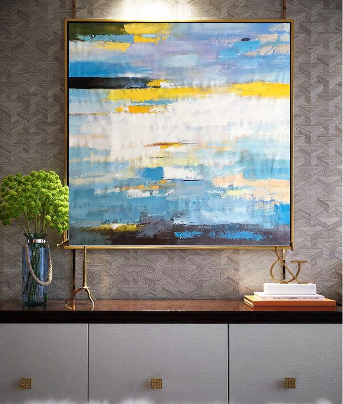 Extra Large Acrylic Painting On Canvas,Oversized Contemporary Art,Large Wall Canvas,White,Blue,Yellow.etc
